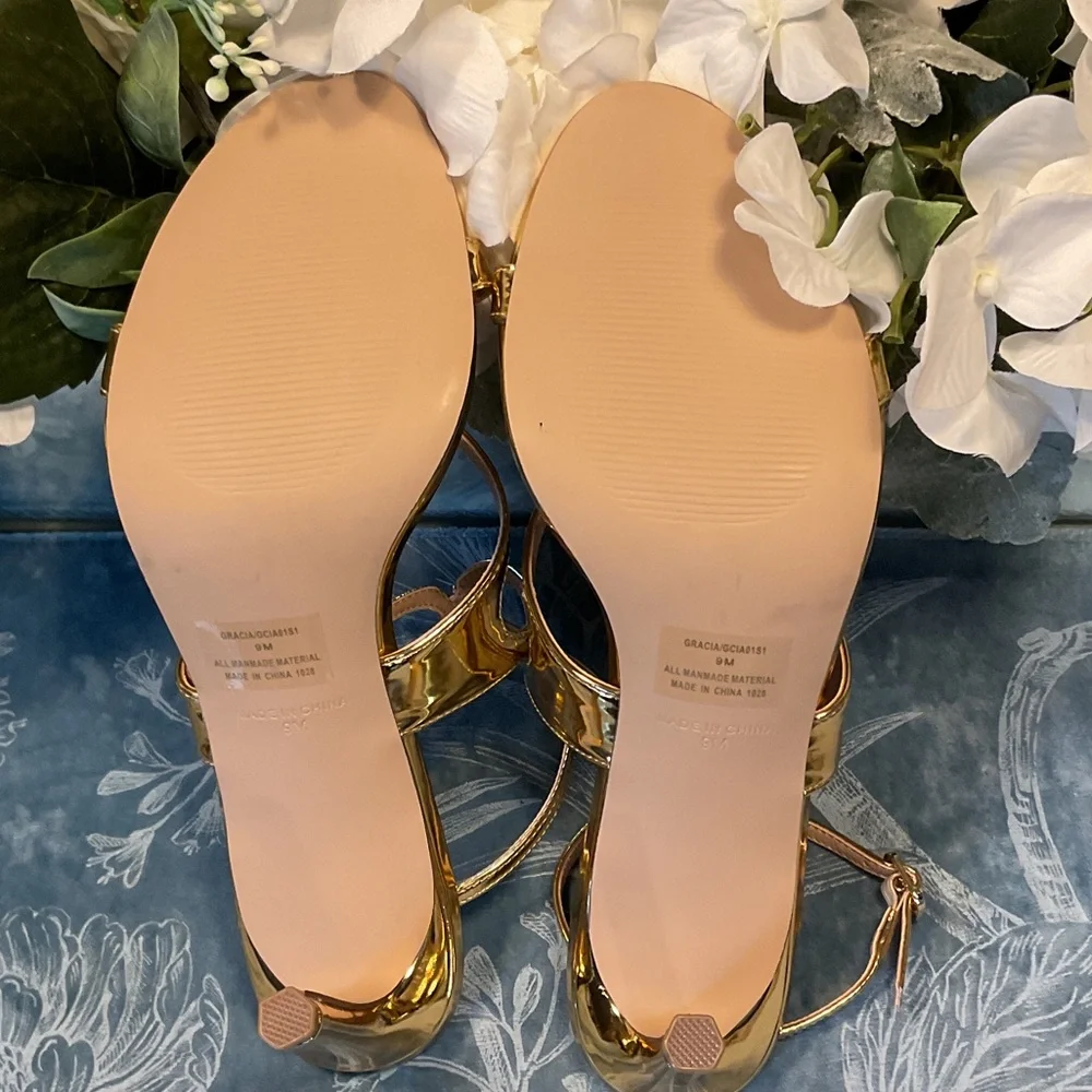 Steve Madden Garcia Metallic Gold Strappy Heels - Picture 6 of 7